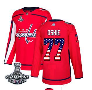 Adidas Washington Capitals #77 T.J. Oshie Red Home Authentic USA Flag Stanley Cup Final Champions Stitched NHL Jersey