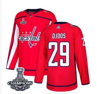 Custom Adidas Washington Capitals #29 Christian Djoos Red Home Authentic Stanley Cup Final Champions Stitched NHL Jersey