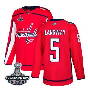 Custom Adidas Washington Capitals #5 Rod Langway Red Home Authentic Stanley Cup Final Champions Stitched NHL Jersey