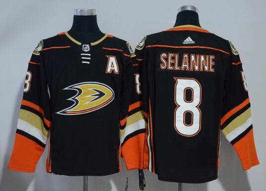 Men Adidas Ducks #8 Teemu Selanne Black Hockey Jerseys