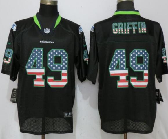 New Nike Seattle Seahawks 49 Griffin USA Flag Fashion Black Elite Jerseys