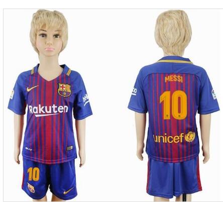 2017-2018 Barcelona #10 MESSI kid blue red soccer jersey home