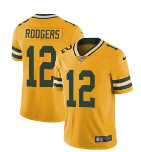 Nike Green Bay Packers #12 Aaron Rodgers Yellow Men's Stitched NFL Limited Rush Jersey
