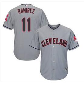 Mens  Cleveland Indians #11 Jose Ramirez Grey Road Stitched MLB Jersey