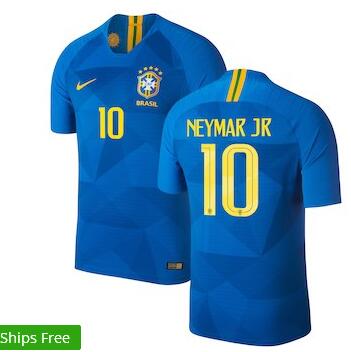 Neymar Santos Brazil National Team Nike 2018 Away Replica Stadium Player Jersey – Blue