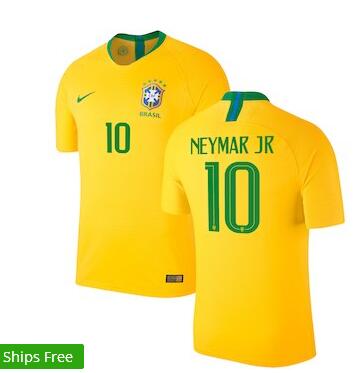 Neymar Santos Brazil National Team Nike 2018 Home Authentic Vapor Match Player Jersey – Gold