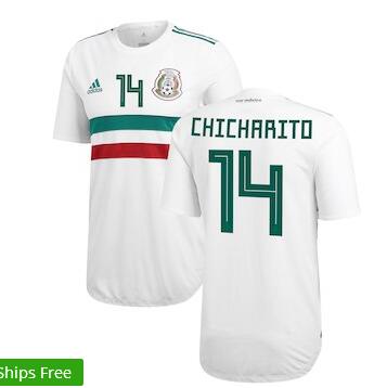 Chicharito Mexico National Team adidas 2018 Away Authentic Player Jersey – White/Green