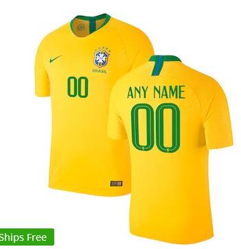 Brazil National Team Nike 2018 Home Authentic Vapor Match Custom Jersey – Gold