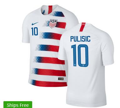 Men Christian Pulisic USMNT Nike 2018 Home Authentic Vapor Match Player Jersey – White/Red