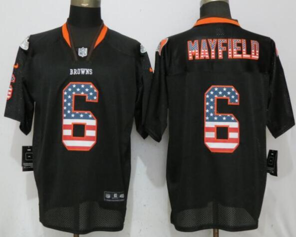 New Nike Cleveland Browns 6 Mayfield USA Flag Fashion Black Elite Jerseys  for Men