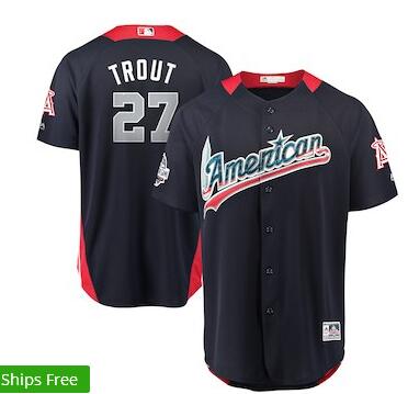 Men's American League Mike Trout Majestic Navy 2018 MLB All-Star Game Home Run Derby Player Jersey