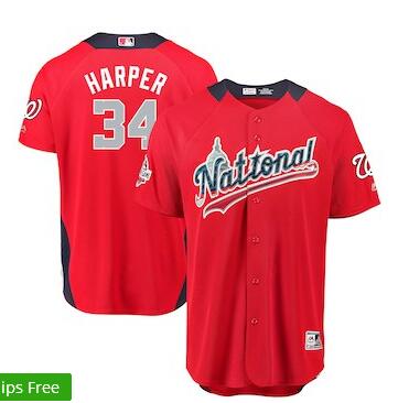 Men's National League Bryce Harper Majestic Red 2018 MLB All-Star Game Home Run Derby Player Jersey