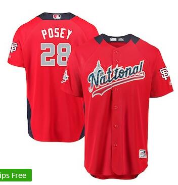 Men's National League Buster Posey Majestic Red 2018 MLB All-Star Game Home Run Derby Player Jersey