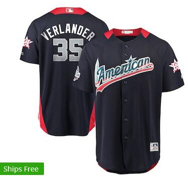 Men's American League Justin Verlander Majestic Navy 2018 MLB All-Star Game Home Run Derby Player Jersey