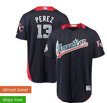 Men's American League Salvador Perez Majestic Navy 2018 MLB All-Star Game Home Run Derby Player Jersey