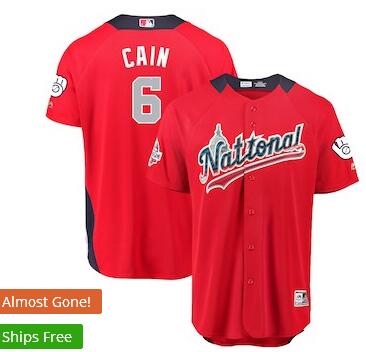 Men's National League Lorenzo Cain Majestic Red 2018 MLB All-Star Game Home Run Derby Player Jersey