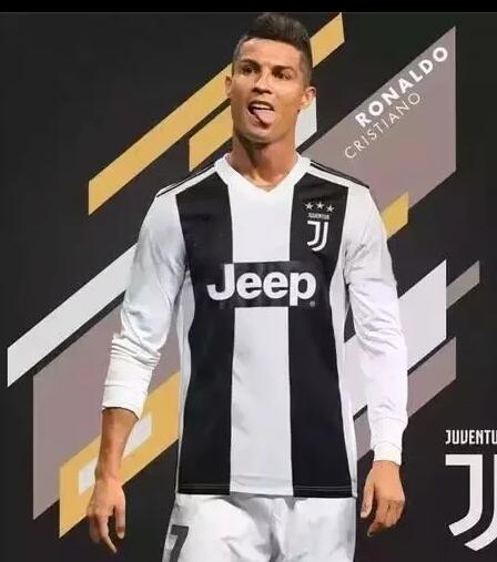 Cristiano Ronaldo 7# Juventus 18-19 Black White Men's Home Jersey Long Sleeves