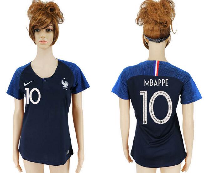 France 10 MBAPPE Home Women 2018 FIFA World Cup Soccer Jersey