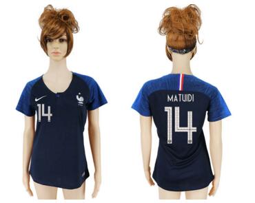 France 14 MATUIDI Home Women 2018 FIFA World Cup Soccer Jersey