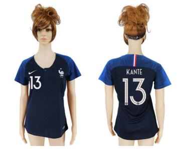 France 13 KANTE Home Women 2018 FIFA World Cup Soccer Jersey