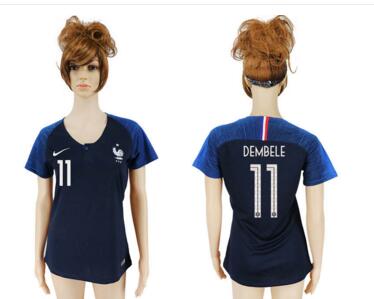 France 11 DEMBELE Home Women 2018 FIFA World Cup Soccer Jersey