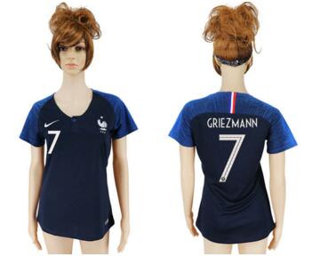 France 7 GRIEZMANN Home Women 2018 FIFA World Cup Soccer Jersey