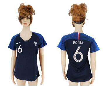 France 6 POGBA Home Women 2018 FIFA World Cup Soccer Jersey