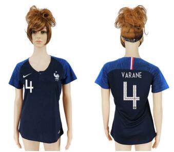 France 4 VARANE Home Women 2018 FIFA World Cup Soccer Jersey