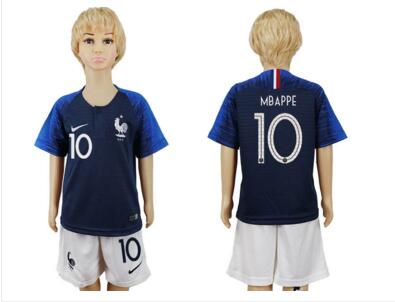France 10 MBAPPE Home Youth 2018 FIFA World Cup Soccer Jersey