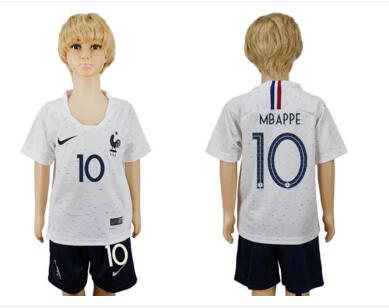 France 10 MBAPPE Away Youth 2018 FIFA World Cup Soccer Jersey