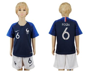 France 6 POGBA Home Youth 2018 FIFA World Cup Soccer Jersey