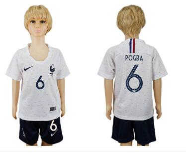 France 6 POGBA Away Youth 2018 FIFA World Cup Soccer Jersey