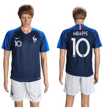France 10 MBAPPE Home 2018 FIFA World Cup Soccer Jersey