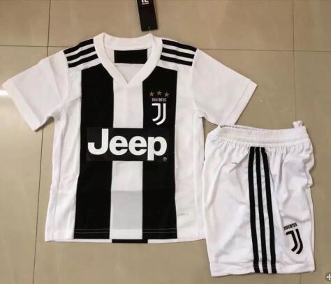 Juventus 18-19 Black White Kid's Home Jersey  Can with any Name and No.