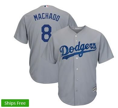 Men's Los Angeles Dodgers Manny Machado Majestic Gray Official Cool Base Player Jersey