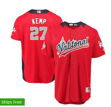 Men's National League Matt Kemp Majestic Red 2018 MLB All-Star Game Home Run Derby Player Jersey Custom with 3 Days