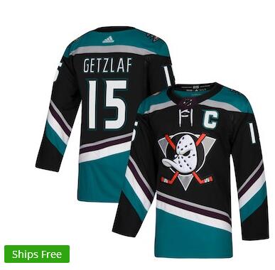 Men's Anaheim Ducks Ryan Getzlaf adidas Black/Teal Alternate Authentic Player Jersey