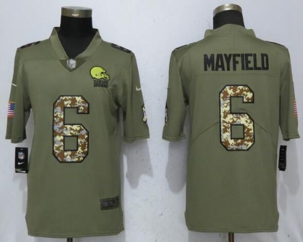 New Nike Cleveland Browns 6 Mayfield Olive/Camo Carson 2017 Salute to Service Limited Jersey
