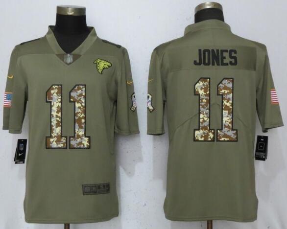 New Nike Atlanta Falcons 11 Jones Olive/Camo Carson 2017 Salute to Service Limited Jersey