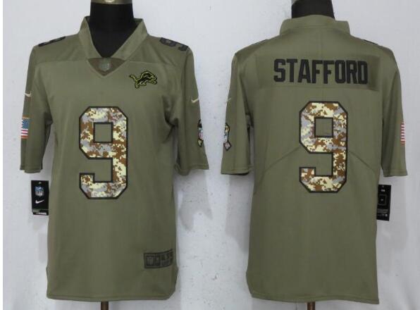 New Nike Detroit Lions 9 Stafford Olive/Camo Carson 2017 Salute to Service Limited Jersey