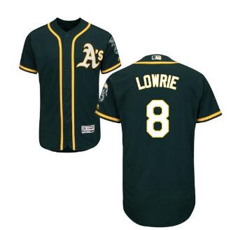 Men's Oakland Athletics #8 Jed Lowrie Green Flexbase Authentic Collection Stitched Baseball Jersey