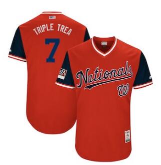 Men's Washington Nationals 7 Trea Turner Triple Trea Majestic Red 2018 Players' Weekend Authentic Jersey