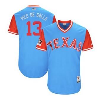 Men's Texas Rangers 13 Joey Gallo Pico de Gallo Majestic Light Blue 2018 Players' Weekend Authentic Jersey