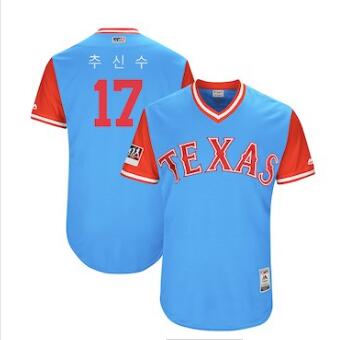 Men's Texas Rangers 17 Shin Soo Choo Majestic Light Blue 2018 Players' Weekend Authentic Jersey