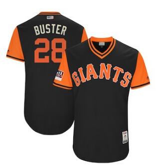 Men's San Francisco Giants 28 Buster Posey Buster Majestic Black 2018 Players' Weekend Authentic Jersey