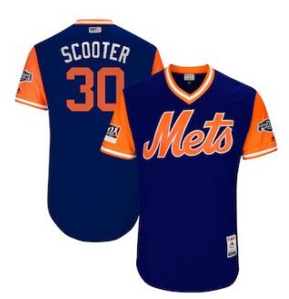 Men's New York Mets 30 Michael Conforto Scooter Majestic Royal 2018 MLB Little League Classic Authentic Jersey