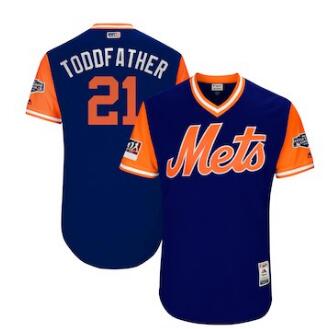 Men's New York Mets 21 Todd Frazier Toddfather Majestic Royal 2018 MLB Little League Classic Authentic Jersey