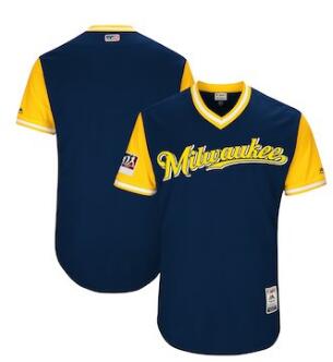 Men's Milwaukee Brewers Blank Majestic Navy 2018 Players' Weekend Authentic Team Jersey