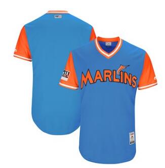 Men's Miami Marlins Blank Majestic Light Blue 2018 Players' Weekend Authentic Team Jersey