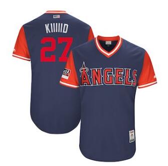 Men's Los Angeles Angels 27 Mike Trout Kiiiiid Majestic Navy 2018 Players' Weekend Authentic Jersey